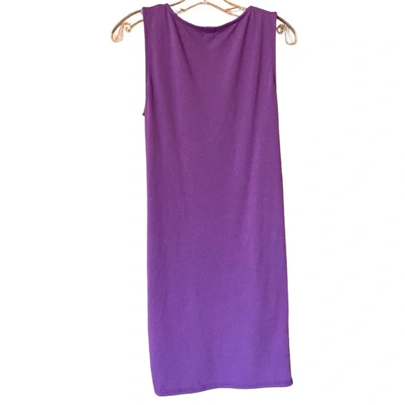 Side ruched comfortable stretch knit tank dress in a beautiful purple color - Picture 3 of 5